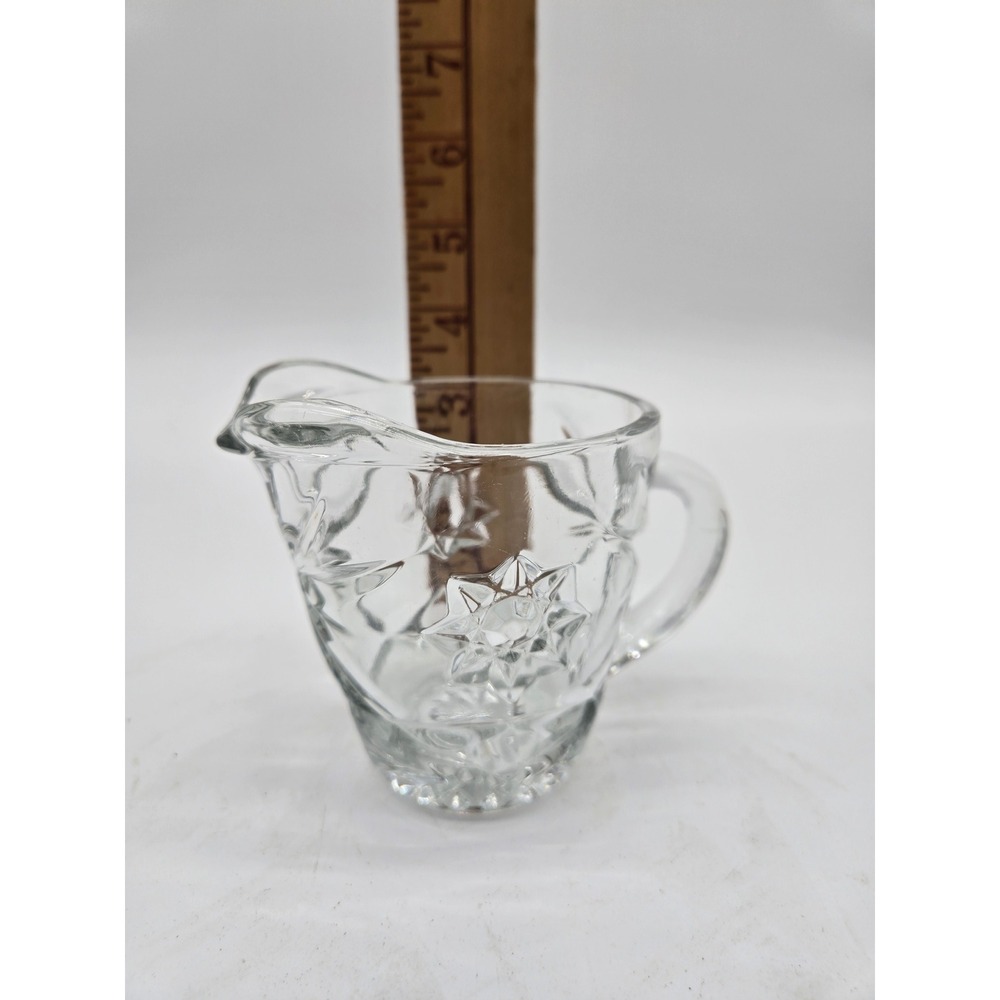 Vtg Anchor Hocking Pressed Glass‎ Creamer Star & Sunburst Star of David Pattern